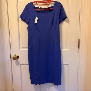 Talbots Petite NWT Short Sleeve Blue Dress w/ Scalloped Neck and Bottom size 4P